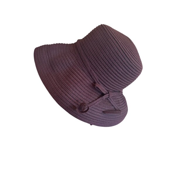 August Accessories Womens Plum Ribbed Cloche Hat With Bow Accent - Picture 1 of 5